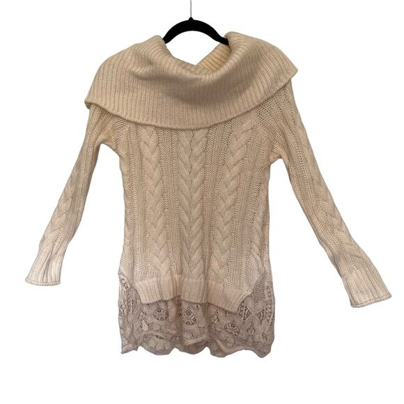 KNOX ROSE Cable knit Cowl Neck Cottage Core Womens Sweater Small Lace Hem Boho - Picture 1 of 12